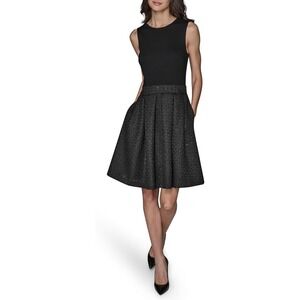 Karl Lagerfeld Women's Tweed Midi Fit & Flare Dress Scuba Top Black Multi  (16)